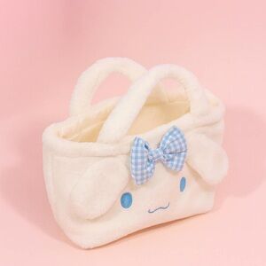 Charming Plush Handbag with Blue Bow